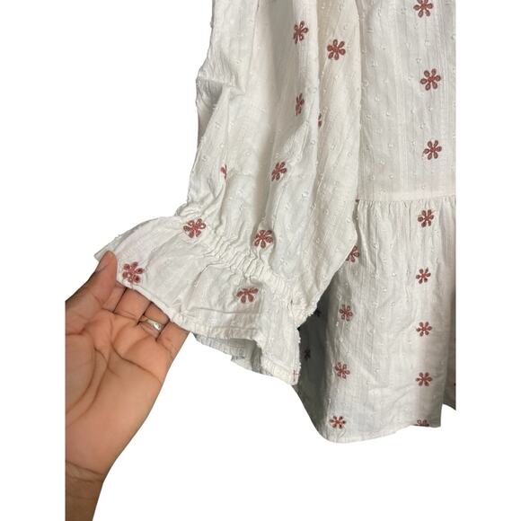 Universal Thread White Peasant Top Women Small Floral Peplum Ruffle Cotton Boho - Picture 9 of 10